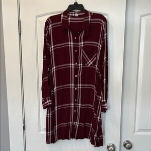 Old Navy Burgundy Plaid Shirt Dress